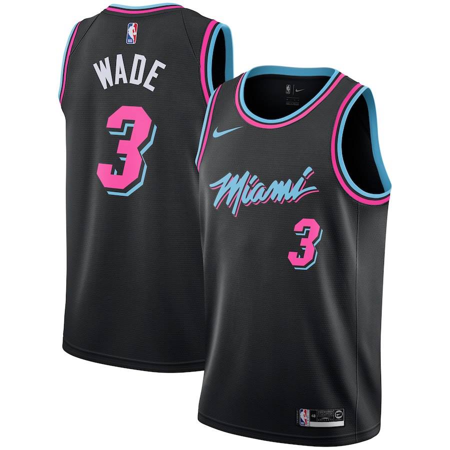 Men's Miami Heat #3 Dwyane Wade Black City Edition Swingman Stitched NBA Jersey